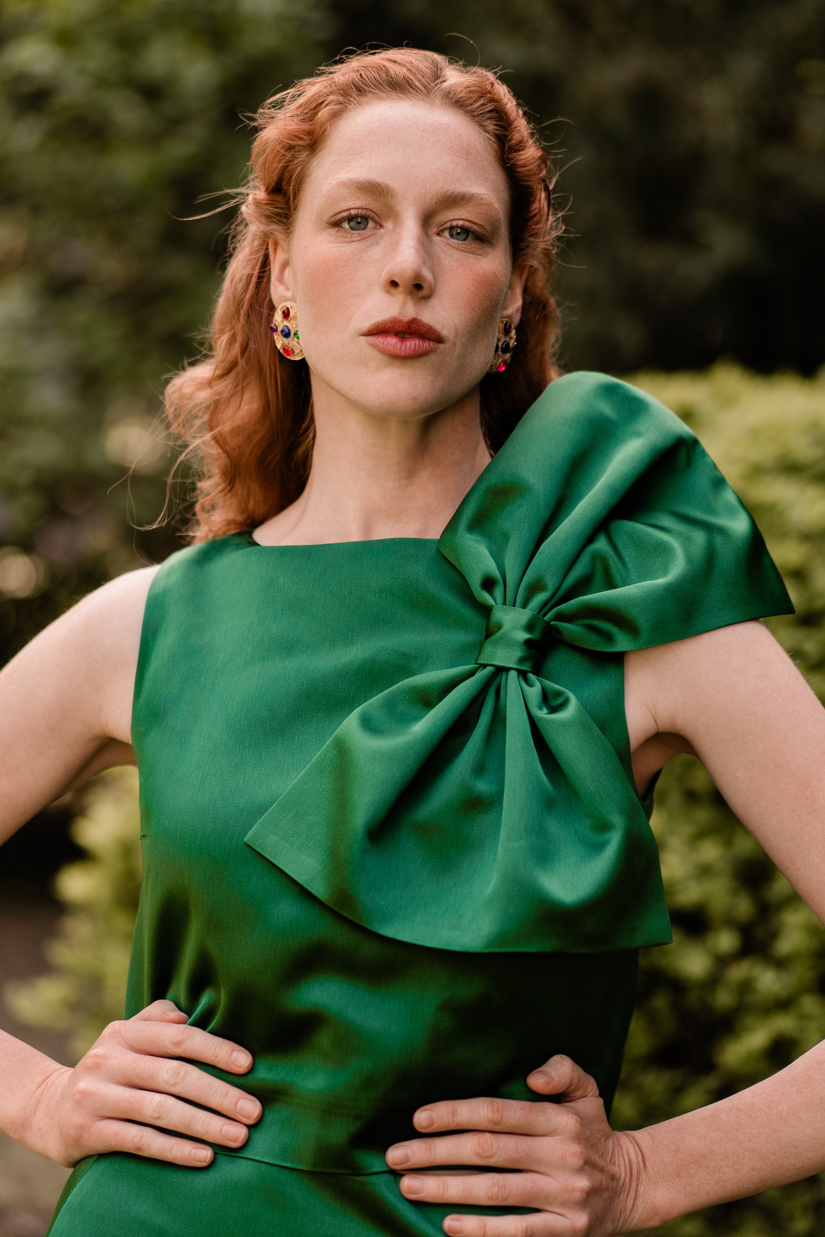 Top Garance vert - Iris de Froment - nœud
