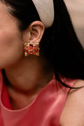 Clips d'oreilles Rania — Iris de Froment — clips dorés à pierres oranges