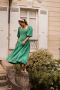 Robe Ivy — Iris de Froment — robe de cérémonie verte à fronces